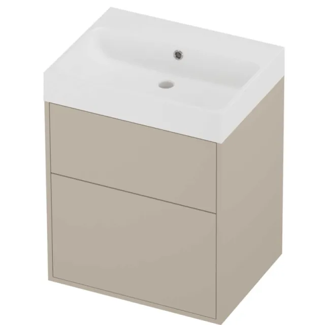 Proline Podium Badmeubelset Polystone Loft 2 Laden 60x46x75 cm Mat White Soft Linen Beige