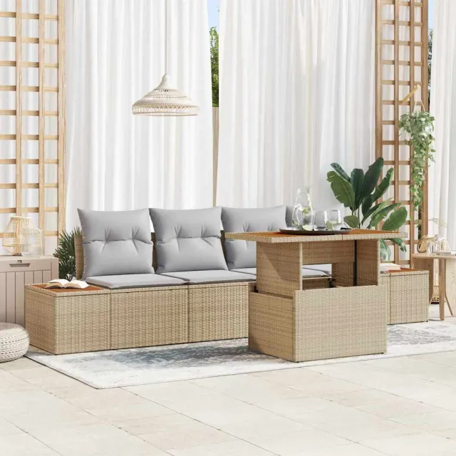 vidaXL Tuin Sofa Set 5 st Beige Poly riet, foto 2