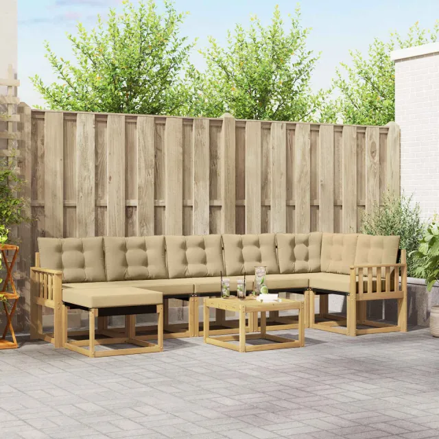 vidaXL Buiten bankenset 8 st 7-zits Wit en Beige