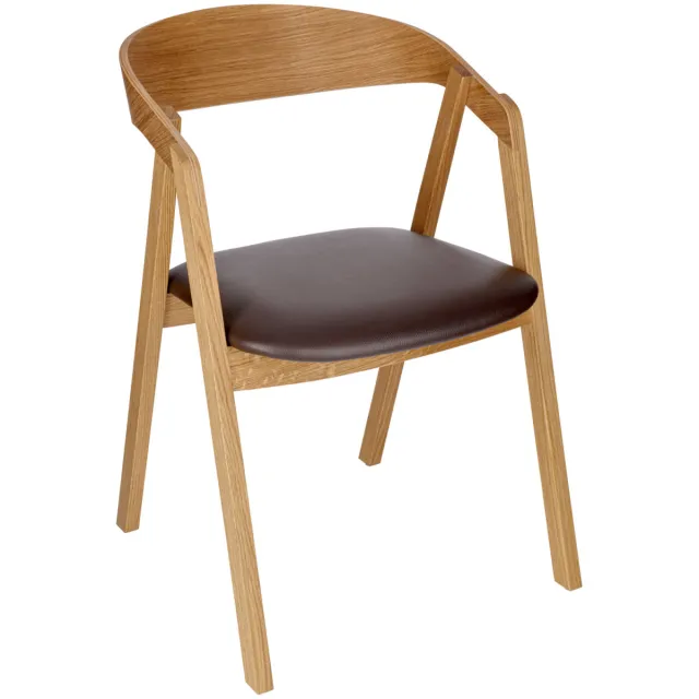 2x VEGA Stapelbare stoel Calma kunstleer eiken; 54x53x79 cm (BxDxH); zitting bruin, frame eiken; 2 stuk / verpakking