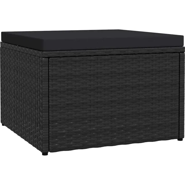 vidaXL Tuinvoetenbank met kussen poly rattan zwart