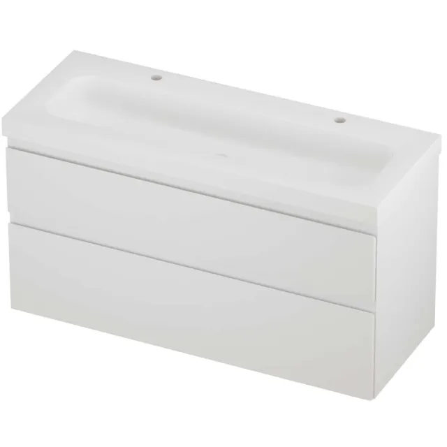 Proline Haga Badmeubelset Polystone Mezza 2 Kraangaten Asymmetrisch 120x46x66 cm Mat White Mat Wit