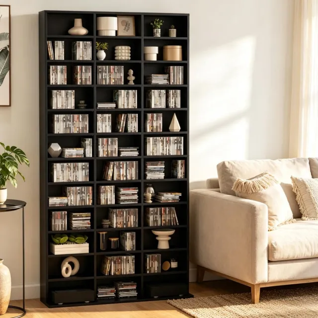 REDOM CD/DVD-opbergsysteem - Verstelbare planken - Open rek - Wandbevestiging - Staand rek - MDF - Zwart - 102 x 23,5 x 195 cm