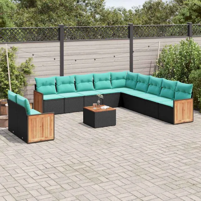 vidaXL 12-delige tuinbankset met kussens van zwart polyrotan, foto 2