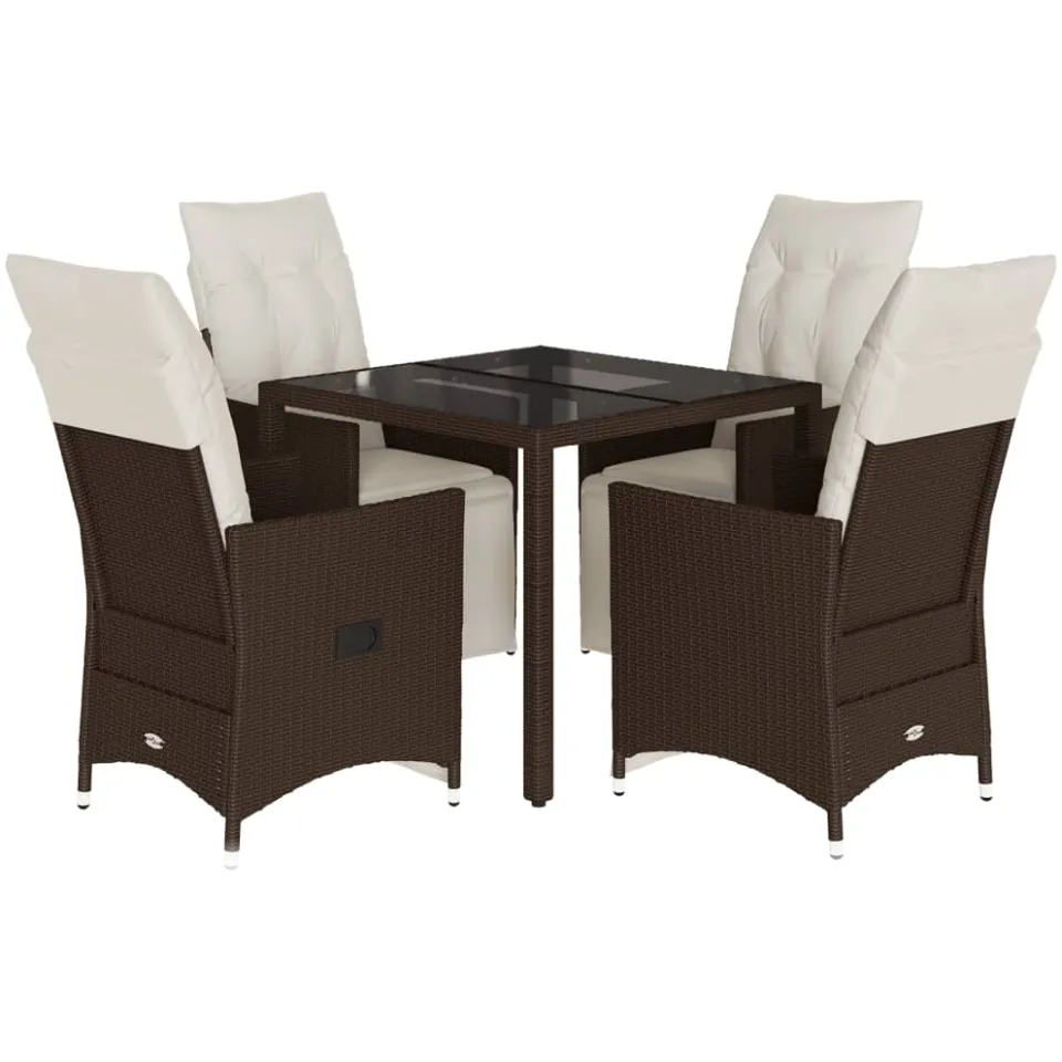 vidaXL 5-delige Bistroset met kussens poly rattan bruin, foto 3