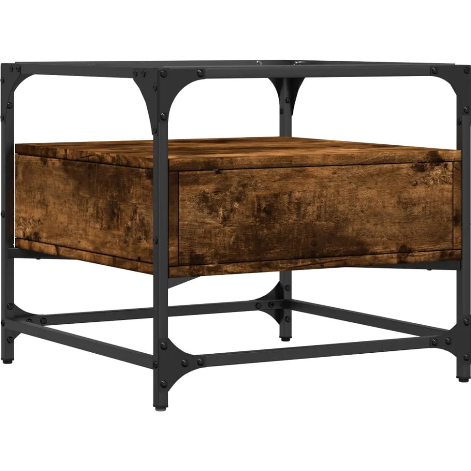 vidaXL Salontafel met glazen blad 50x50x45 cm gerookt eiken staal, foto 4