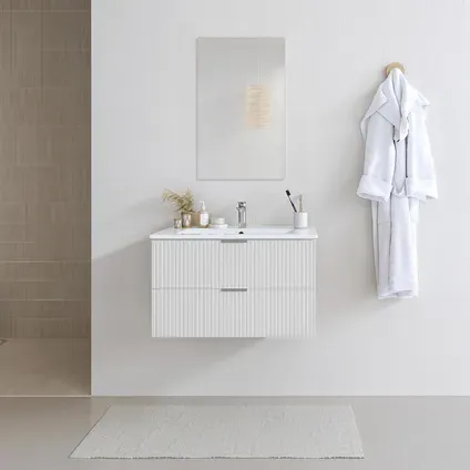 Aurlane Badmeubelset Amelia 80cm - Wit - Met Spiegel En Wastafel - Met 2 Lades - Met Witte Wastafel, foto 2