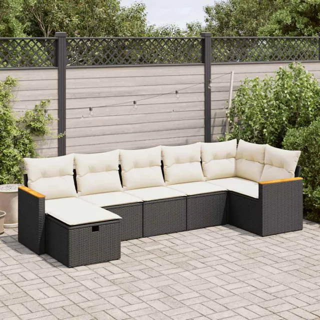vidaXL 7-delige Loungeset met kussens poly rattan zwart, foto 2