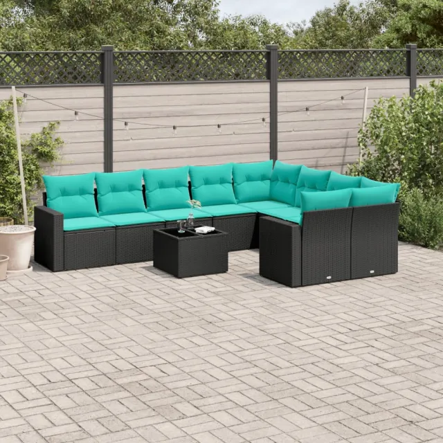 vidaXL 10-delige Loungeset met kussens poly rattan zwart, foto 2