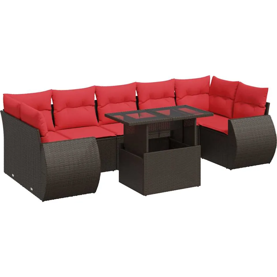 vidaXL 8-delige Loungeset met kussens poly rattan acacia bruin, foto 3