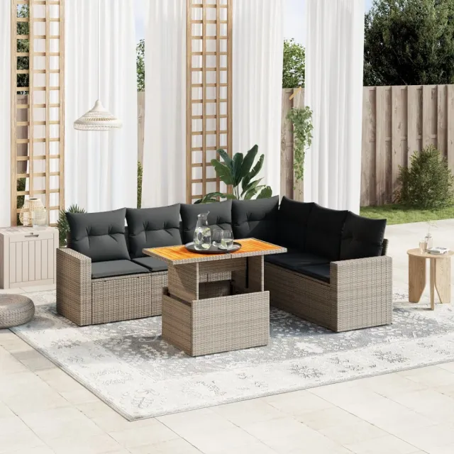 vidaXL 7-delige Loungeset met kussens poly rattan grijs, foto 2