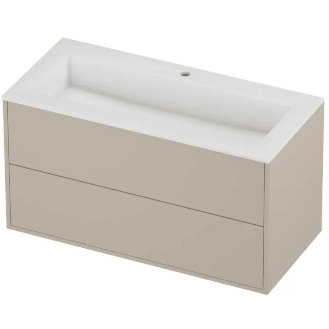 Proline Aristo Badmeubelset Polystone Elegant In Kader 100x46x54 cm Glans Wit Soft Linen Beige