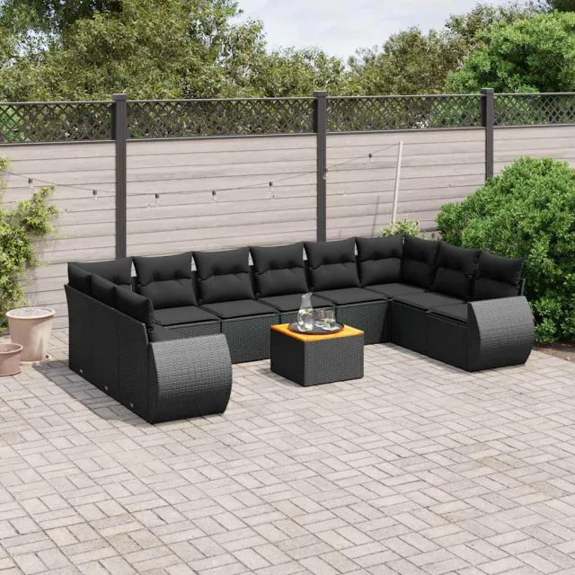 vidaXL 11-delige Loungeset met kussens poly rattan zwart, foto 2