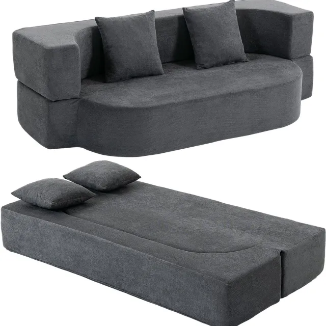 ECTEATOY Slaapbank - Uitklapbaar tot logeerbed 190 cm - dik HR-schuim - tot 240kg - Donkergrijs