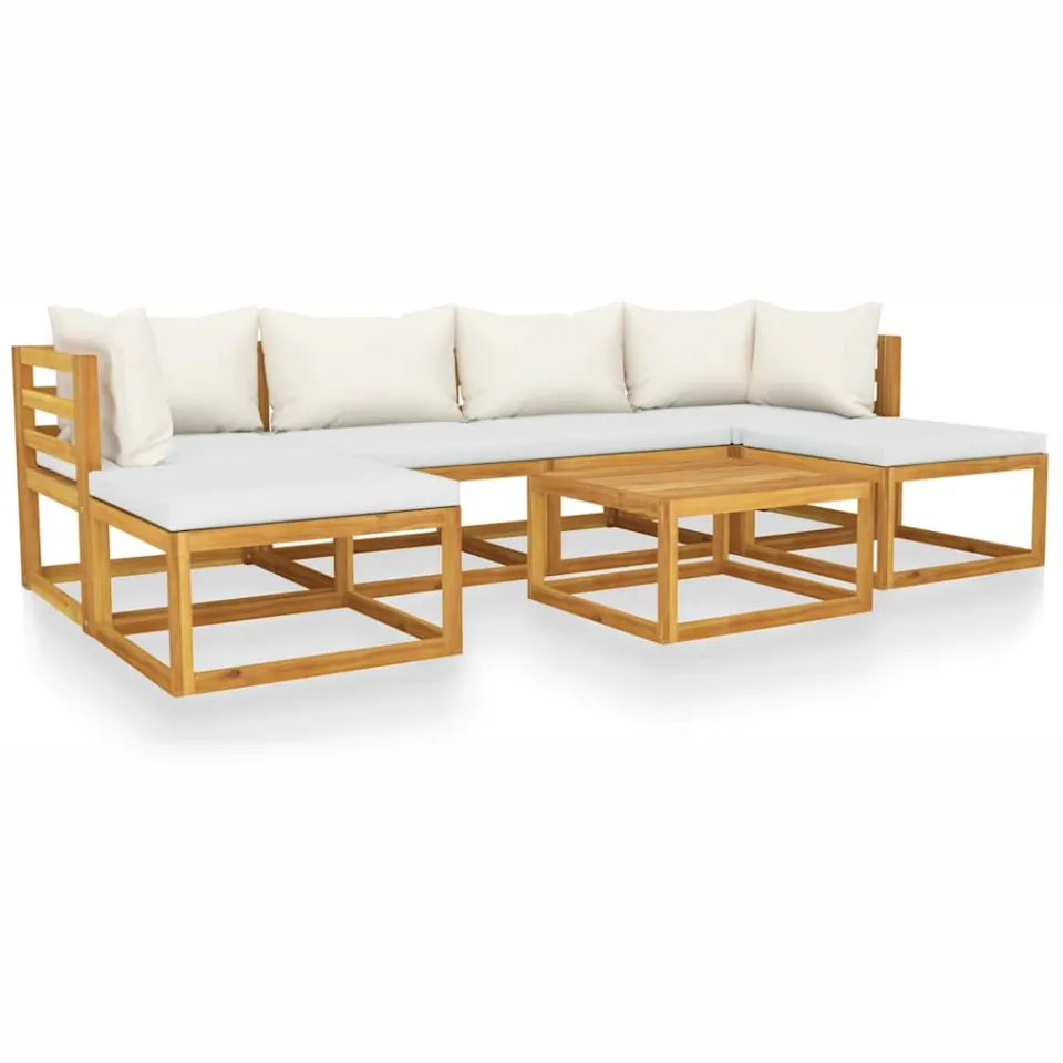 vidaXL 7-delige Loungeset met kussens massief acaciahout crème, foto 3