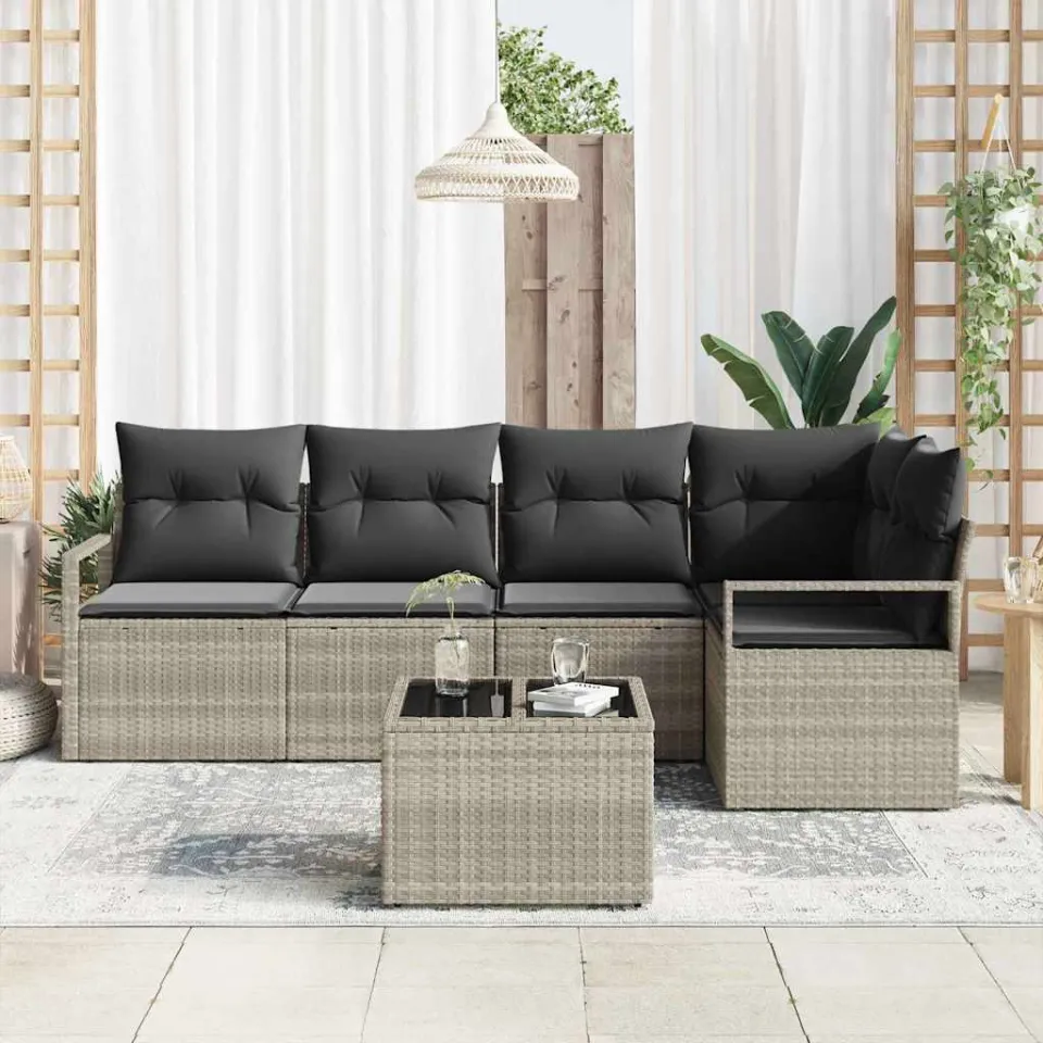 vidaXL Bankstel 6 st Lichtgrijs poly rattan, foto 3