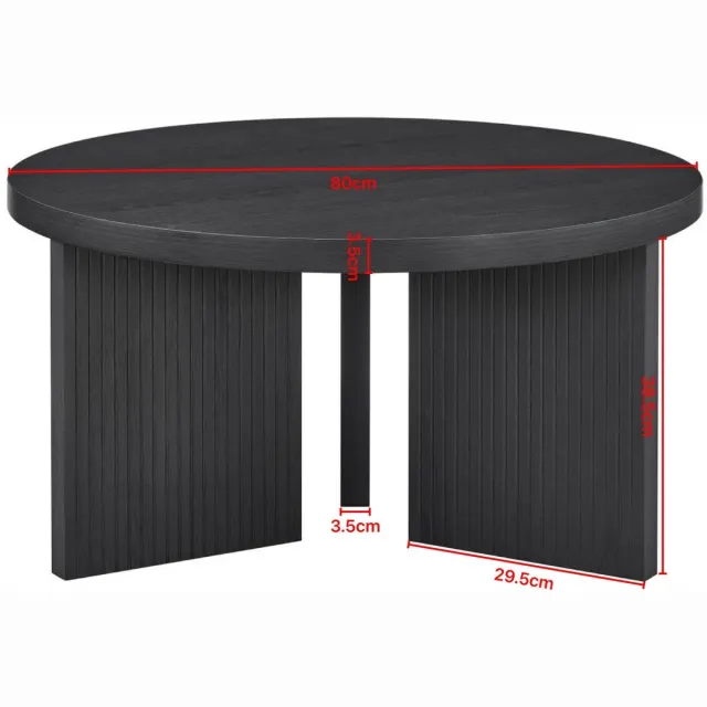 STILVORA Ronde Salontafel - Modern Minimalistisch Design Met Verticale Ribbels - Voor Woonkamer, Slaapkamer En Werkruimte - Zwart MDF - 80 Cm