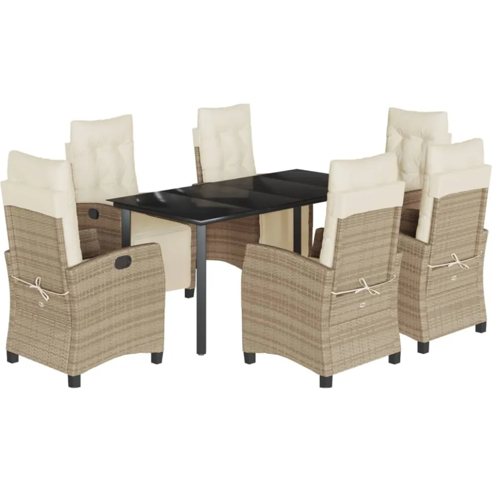 vidaXL 7-delige Tuinset met kussens poly rattan beige, foto 3