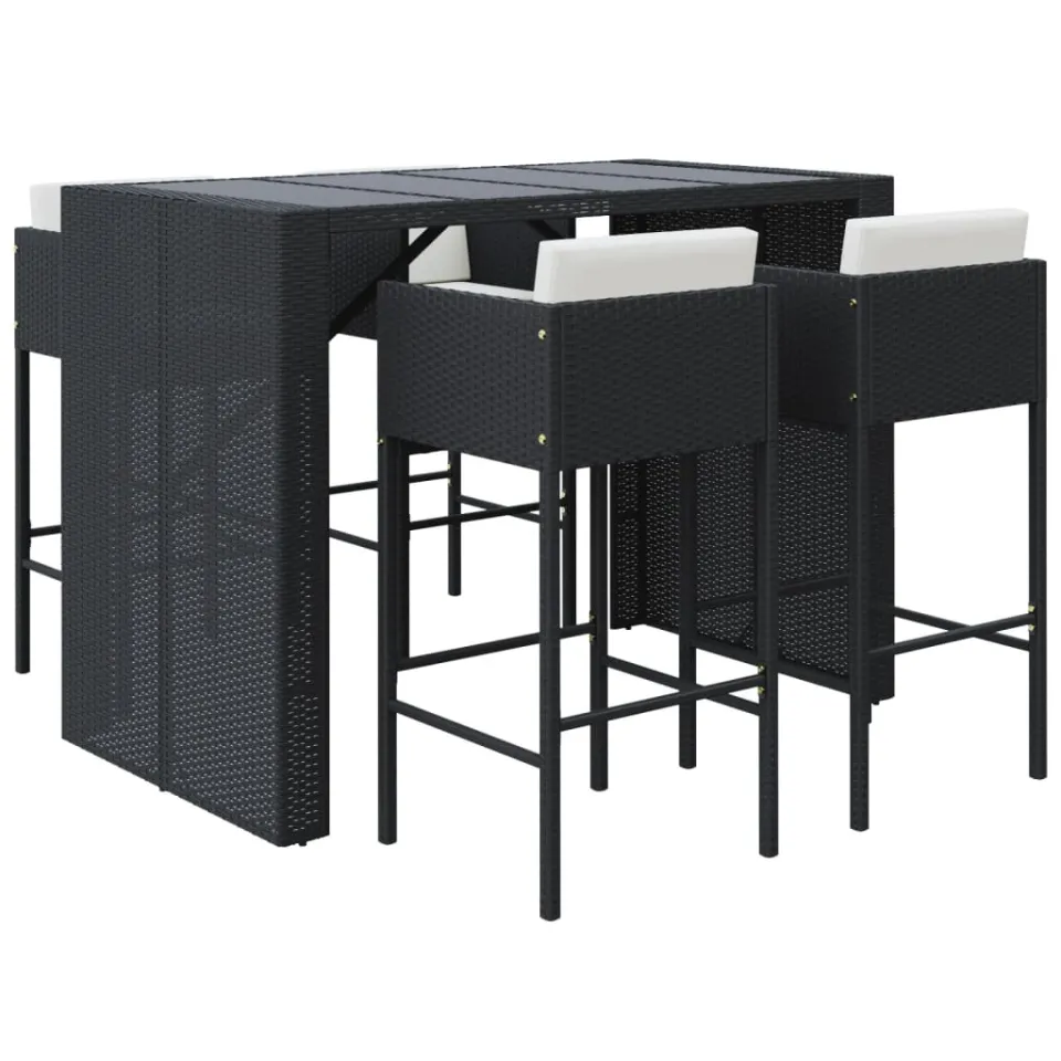 vidaXL 5-delige Tuinbarset met kussens poly rattan zwart, foto 3