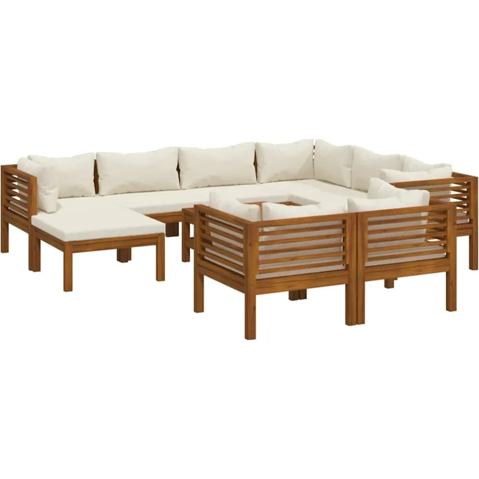 vidaXL 10-delige Loungeset met crèmekleurige kussens massief acaciahout, foto 4