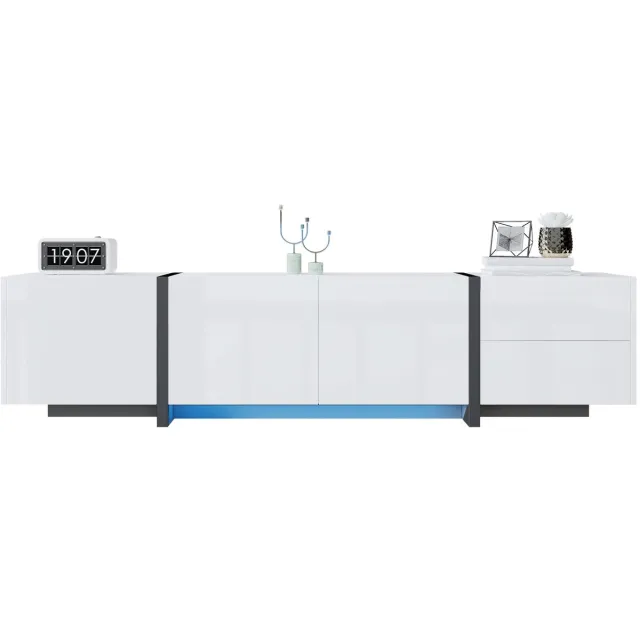 Merax TV-Meubel Wit En Zwart - 170 Cm - Hoogglans Fronten - 3 Deuren - Lade En Klepvak - Met Kabeldoorvoer