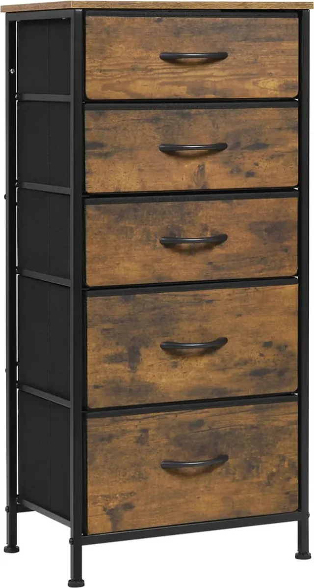 BukkitBow Ladekast - Gefabriceerd Hout - 5 Stoffen Lades - Lichtgewicht - Stabiel - Multifunctioneel - Vintage Bruin