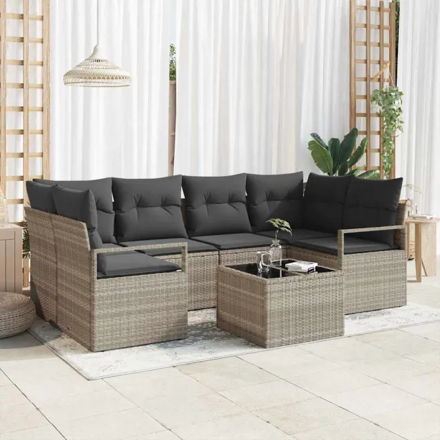 vidaXL Bankstel 7 st 6-zits Licht Grijs en Donker Grijs poly rattan