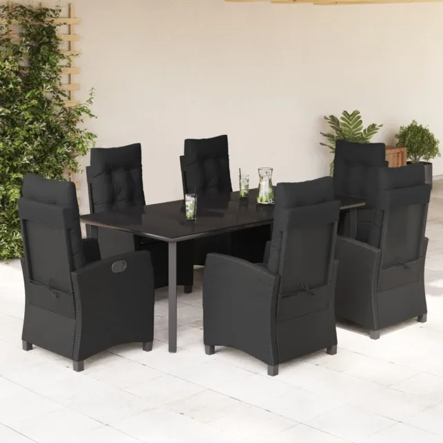 vidaXL 7-delige Tuinset met kussens poly rattan zwart