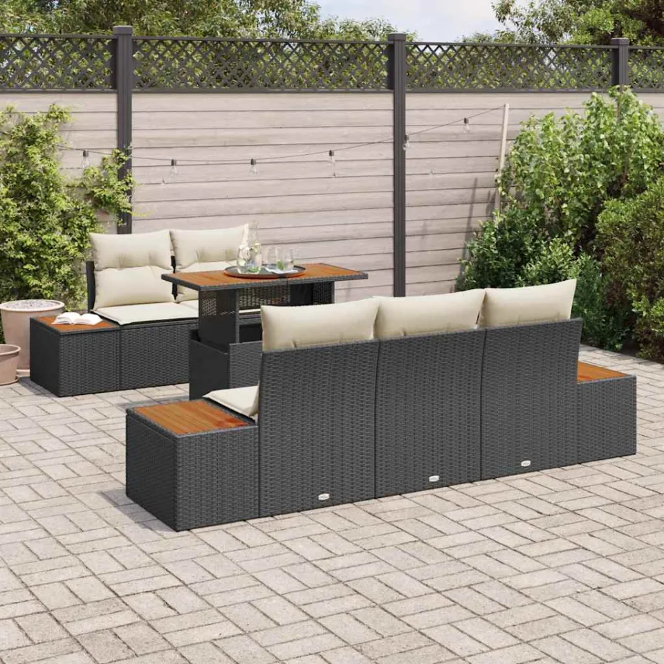 vidaXL Tuin Sofa Set 6 st Zwart Poly riet, foto 3
