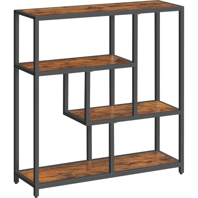 Vasagle Vintage boekenkast in bruin-inktzwart - 4 planken - houten spaanplaat - stalen frame - 30 cm x 100 cm x 103 cm - elegant ontwerp