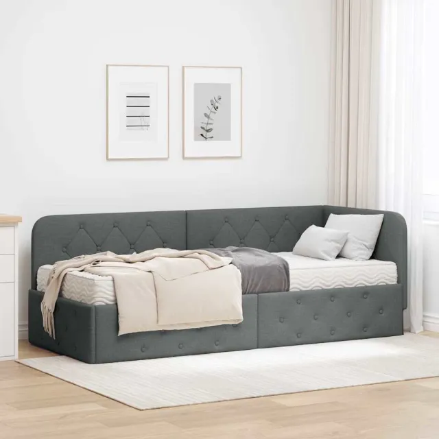 vidaXL Hoekbedframe Donkergrijs 80 x 200 cm Stof