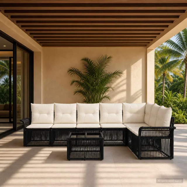 vidaXL Tuinbankenset 8 st Zwart poly rattan, foto 2