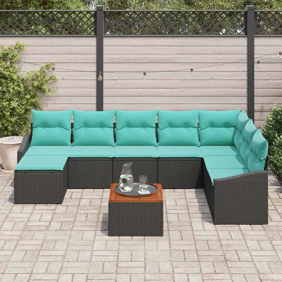 vidaXL Tuinbankenset 9 st Zwart poly rattan, foto 3