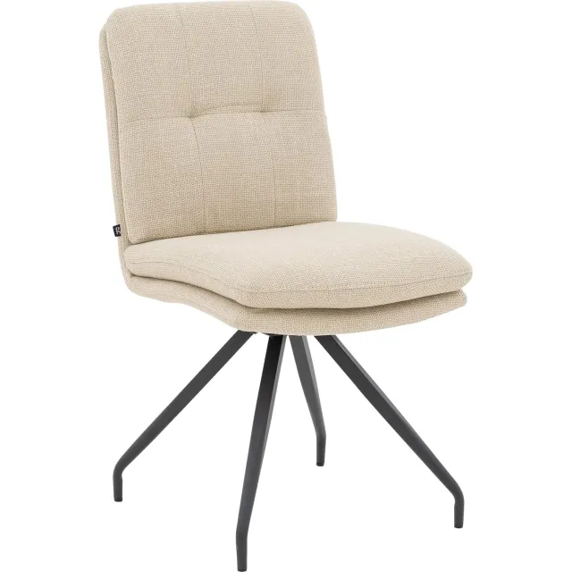 Goossens Eetkamerstoel Mirthe beige stof graden draaibaarverstelbaar leuning, modern design grof geweven zand