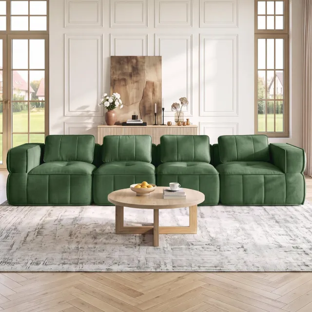 Vovtenza Extra grote 4-zits cloudbank zonder frame - modulair - 32D hogedichtheidsschuim - huidvriendelijke - zachte stof - antislip - voor woonkamers - geen montage nodig - groen Groente-Geen poef