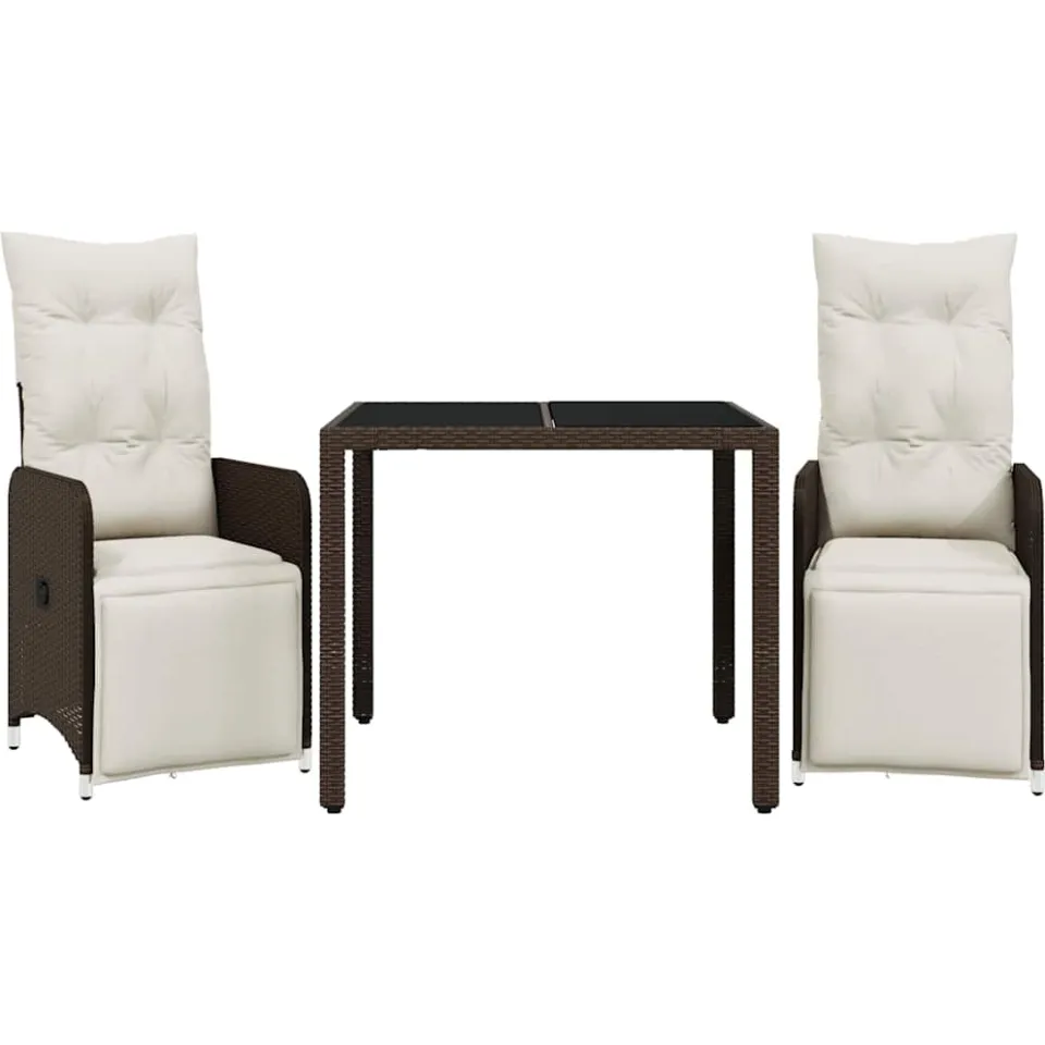 vidaXL 3-delige Bistroset met kussens poly rattan bruin, foto 3