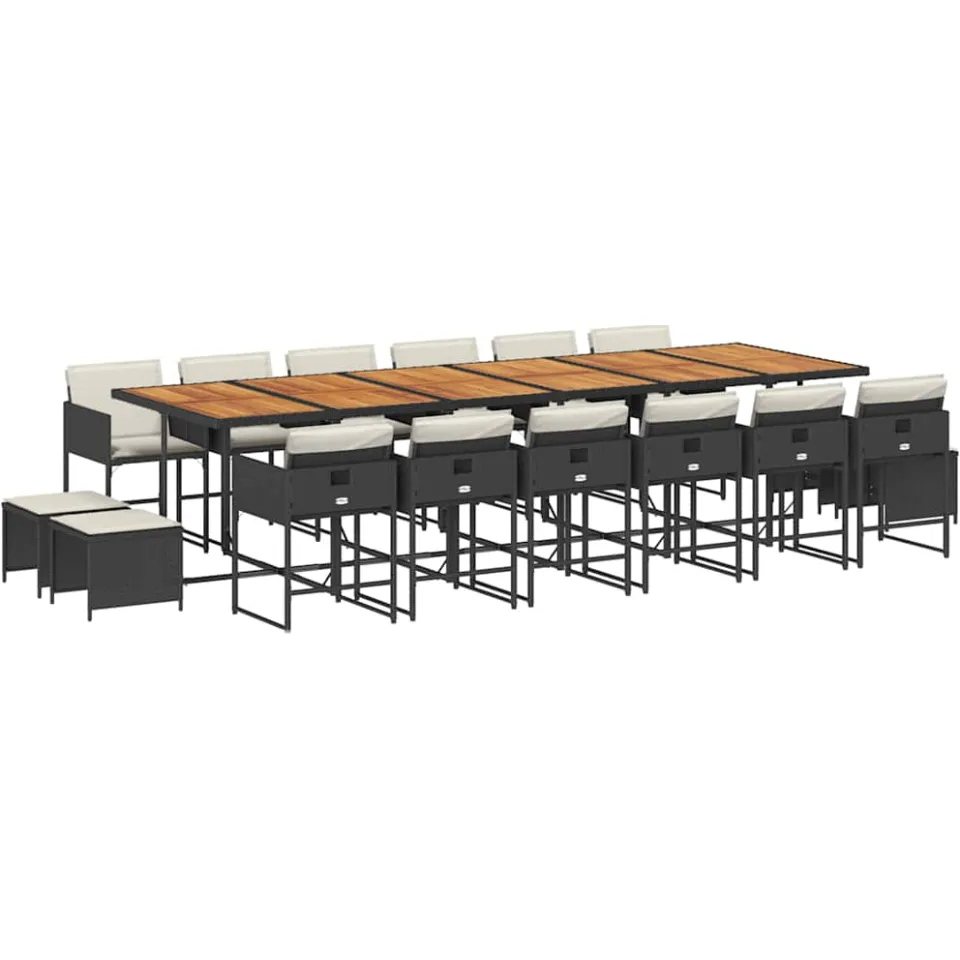 vidaXL 17-delige Tuinset met kussens poly rattan zwart
