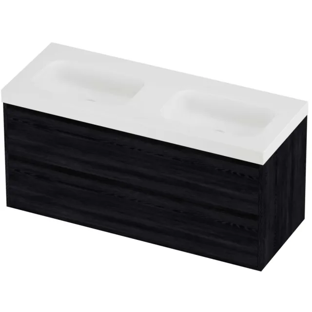 Proline Haga Badmeubelset Polystone Mezza In Kader 120x46x58 cm Mat White Black Oak Eiken