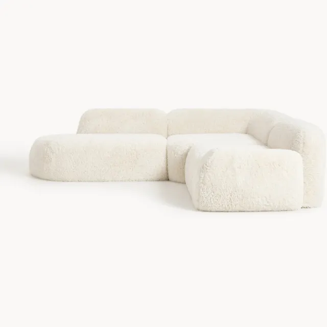 Westwing Collection Modulaire teddy hoekbank Wolke (4-zits) met chaise longue Wit