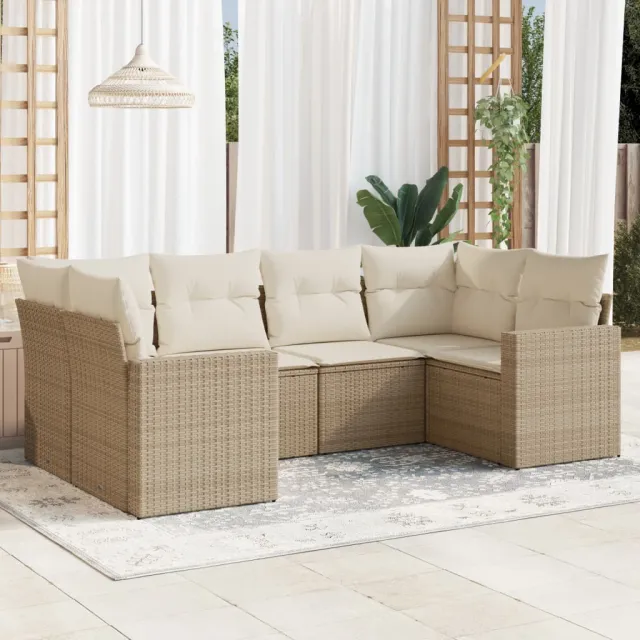 vidaXL 6-delige Loungeset met kussens poly rattan beige, foto 2