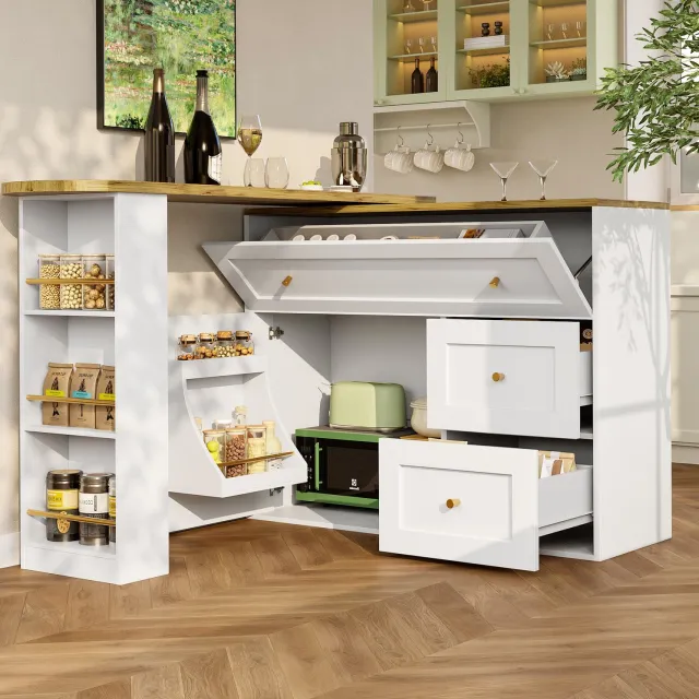 Maisentiel Uitschuifbare bartafel met opbergruimte – 138-204 x 39 x 105 cm – wit