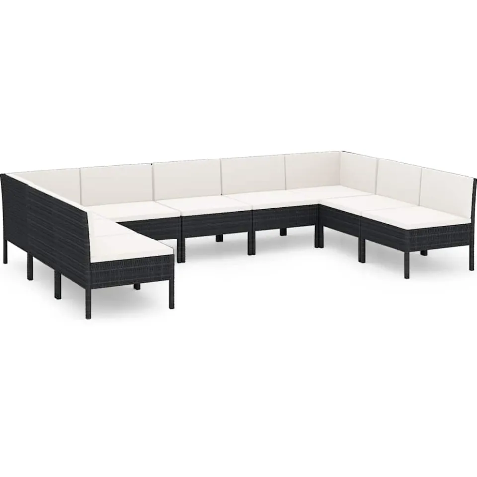 vidaXL 9-delige Loungeset met kussens poly rattan zwart, foto 3
