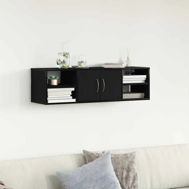 vidaXL Wandplank Muurmontage Zwart Eiken 102 x 30 x 29 cm Bewerkt hout