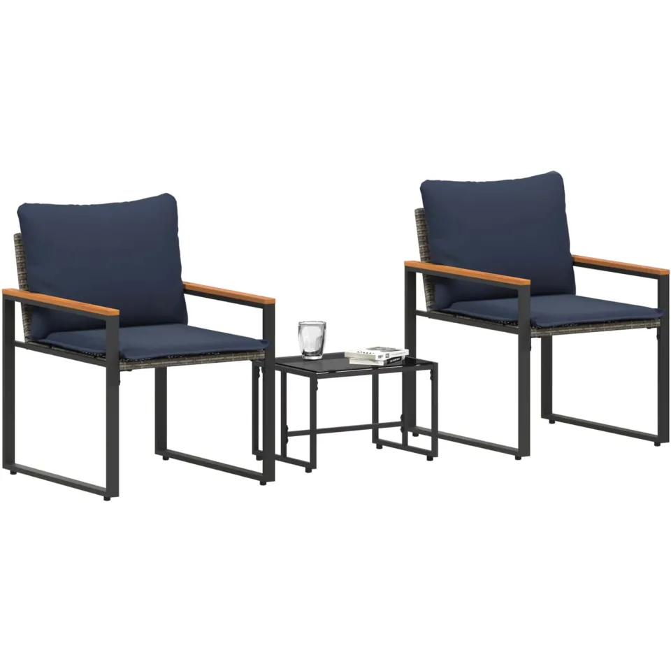 vidaXL Meubelsets 3 st Grijs en Marineblauw Rattan