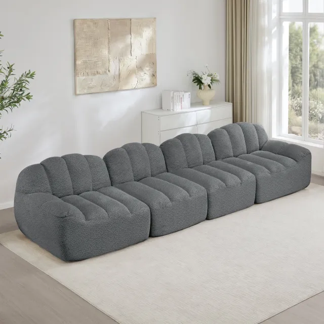 MIVRAY Hoekbank 4-Zits - Modulair En Frameloos Met Ottoman - Voor Woonkamer En Appartement - Granulaatfleece Grijs