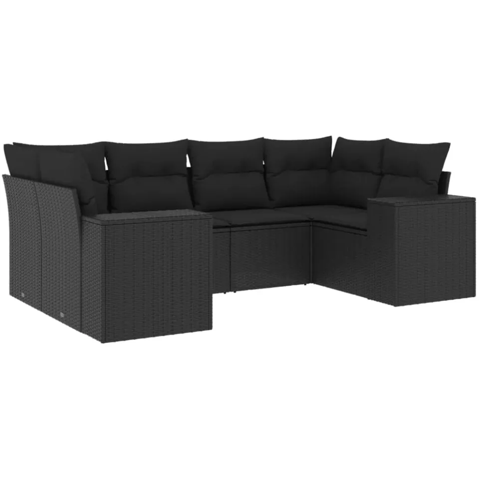 vidaXL 6-delige Loungeset met kussens poly rattan zwart, foto 3