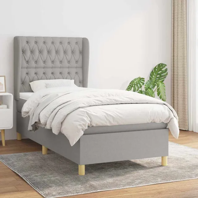 vidaXL Boxspring met matras stof lichtgrijs 100x200 cm grijs