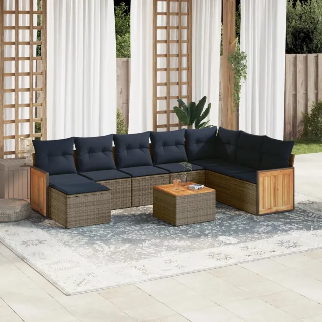 vidaXL 9-delige tuinbankset met kussens, grijs polyrotan, foto 2
