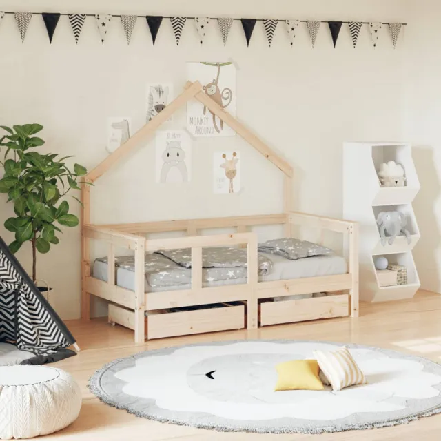 vidaXL Kinderbedframe met lades 70x140 cm massief grenenhout bruin, foto 2