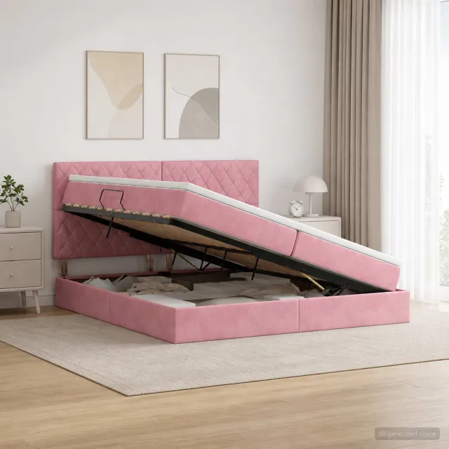 vidaXL Opslag bed met matras met hoofdeinde Roze 200 x 200 cm Fluweel